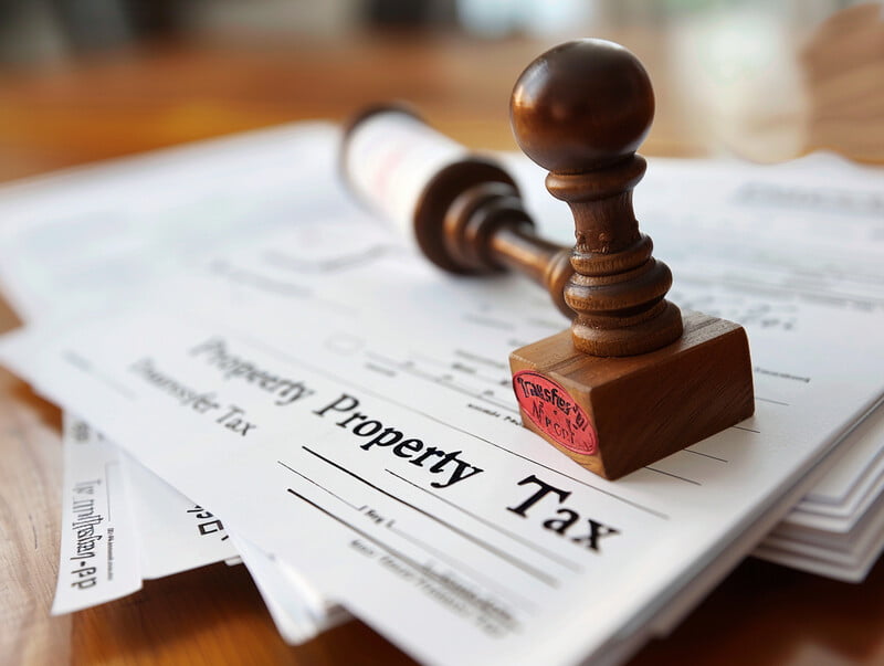 A stack of legal documents with a stamp Property transfer tax
Costs of Buying a Home