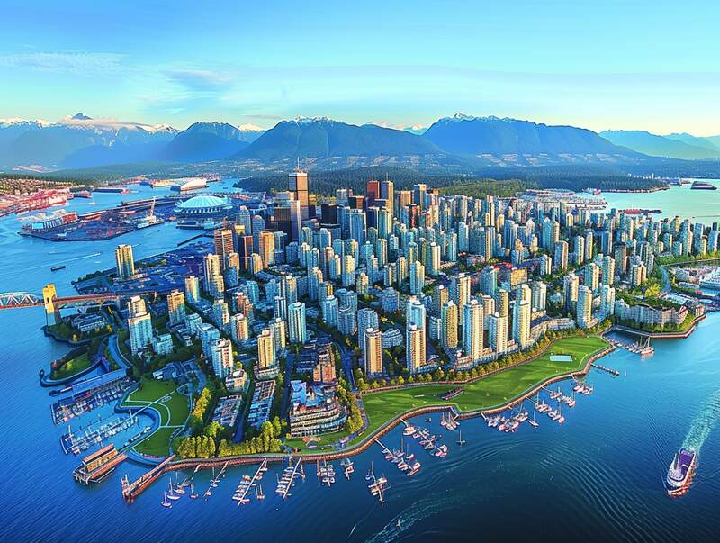bird angle of Vancouver's downtown, propeties-highrises-2024