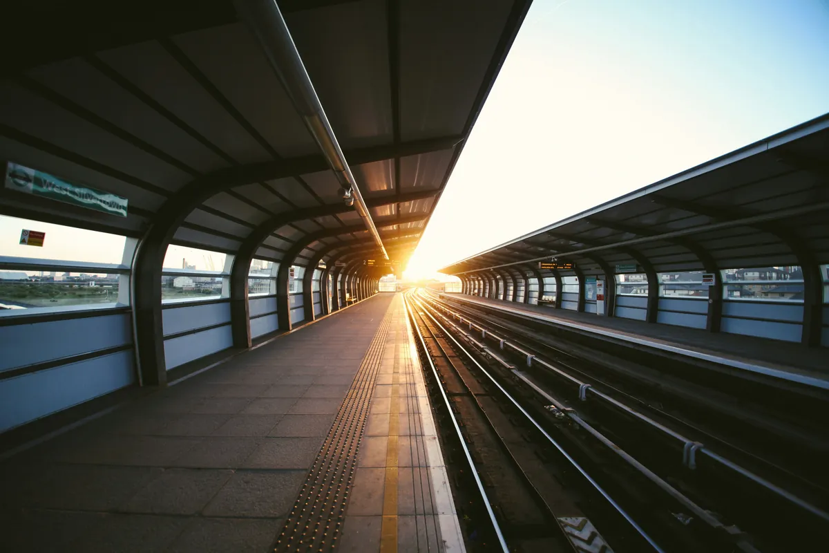 Urban train station and railway platforms