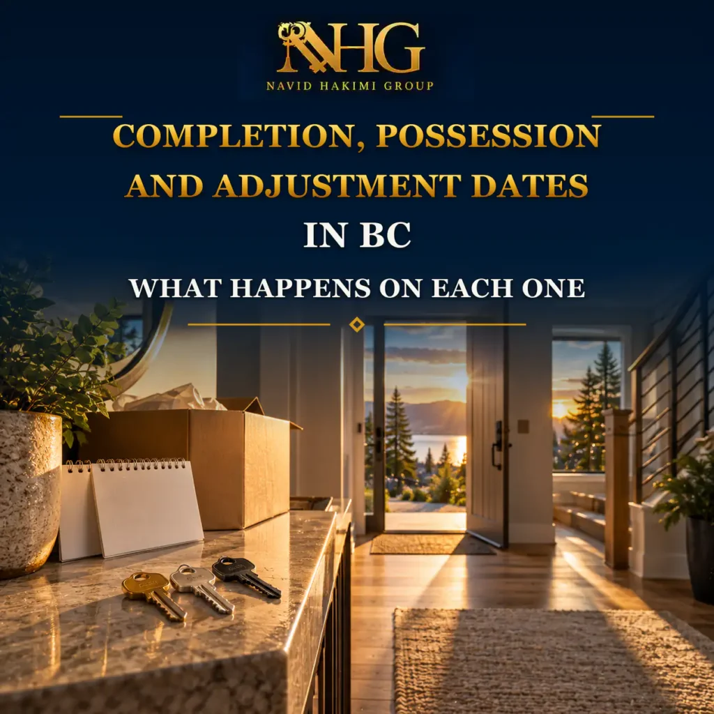 Navid Hakimi Group Completion, Possession and Adjustment Dates in BC: What Happens on Each One 6 Keys and moving date for a British Columbia home purchase