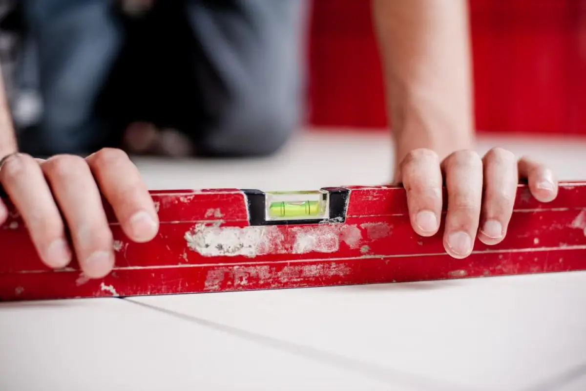 Construction level used to check a new home's building envelope