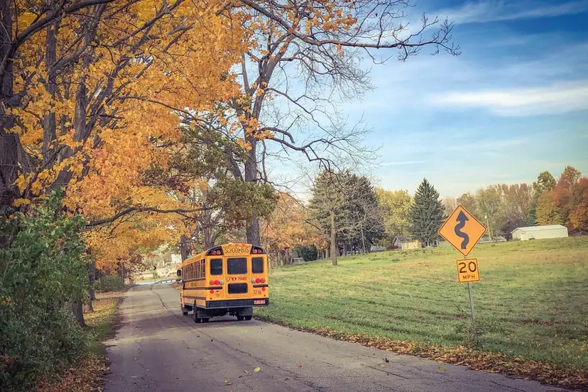 Navid Hakimi Group Living in Blueridge and Seymour | North Vancouver's Family Neighbourhoods 1 Yellow school bus on a tree-lined road in autumn